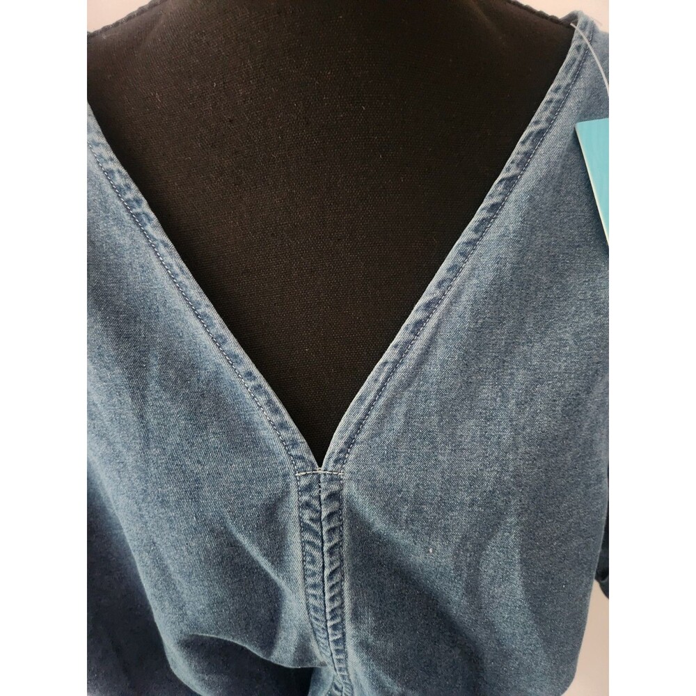 NWT CUPSHE Denim Mini Dress Women’s V Neck Smocked Waist Short Sleeve XL - Picture 5 of 12